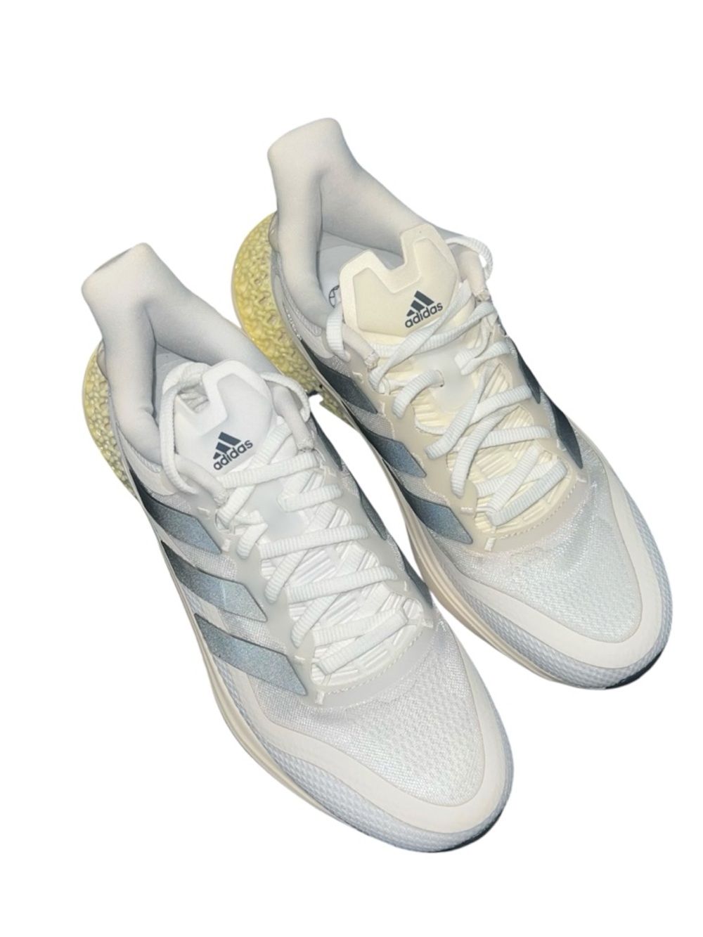 adidas White Running Sneakers with Yellow Heel and black Stripes